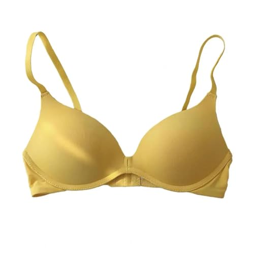 WUFANGBU Damen-BH Bra Mädchen Dünne BH Verstellbare Träger 3/4 Tasse BH Einfarbig Push-Up Unterwäsche Einfacher Büstenhalter 36B Gelb von WUFANGBU