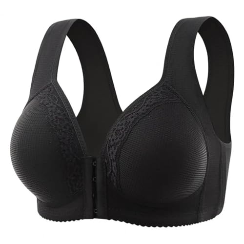 WUFANGBU Damen-BH Bra Push-Up-BH Für Damen Push-Up Push-Up-BH Mit Spitze Vorne Verschluss Yoga BH Elastische Träger 36C Schwarz von WUFANGBU