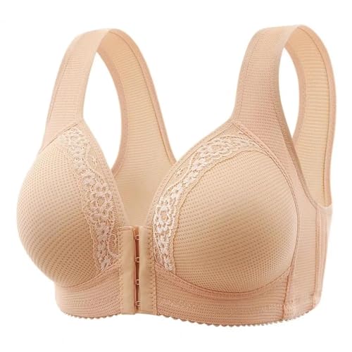 WUFANGBU Damen-BH Bra Push-Up-Push-Up-BH Für Damen Push-Up-BH Mit Spitze Vorne Verschluss Yoga BH Elastische Träger 38C Aprikose von WUFANGBU