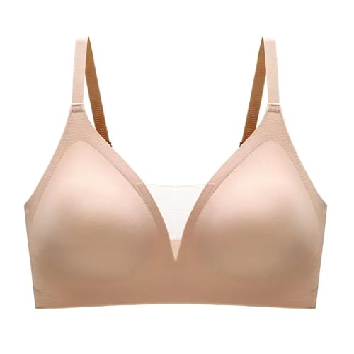 WUFANGBU Damen-BH Bra Unterwäsche Damen Spitzen Rohr Top Gesammeltes Sport-BH XXL Beige von WUFANGBU