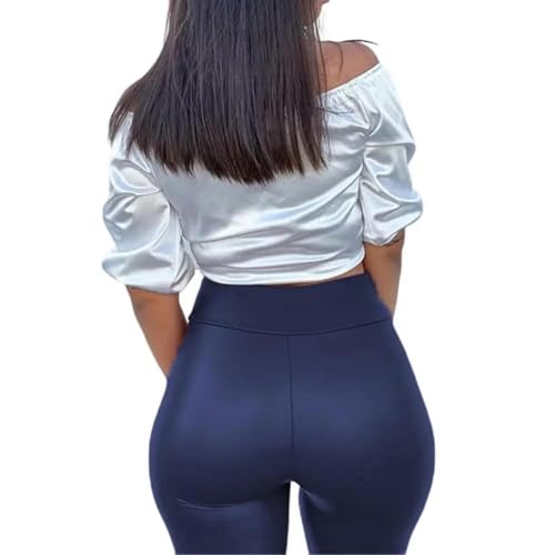 WUFANGBU Leggings Damen Hose Hohe Taille Hüfte Heben Gerade Frauen Leggings Elastische Taille Lederhose Sexy Leggings Hosen Frauen L Navyblue von WUFANGBU