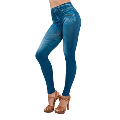 WUFANGBU Leggings Damen Hose Jeans-Leggings Für Frauen Hohe Taille Schlank Fit Lifted Gesäß Enge Hosen Für Frauen 3XL Blau von WUFANGBU