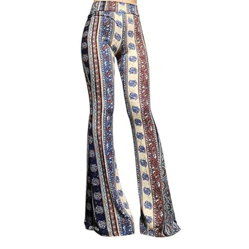 WUFANGBU Leggings Damen Hose Lange Hosen Für Damen Ausgestellter Saum Mit Leoparden Muster Dehnbare Yoga Hose Schlank Lange Bodenlange Dünne Hose Mit Glocken Boden XL Gelb von WUFANGBU