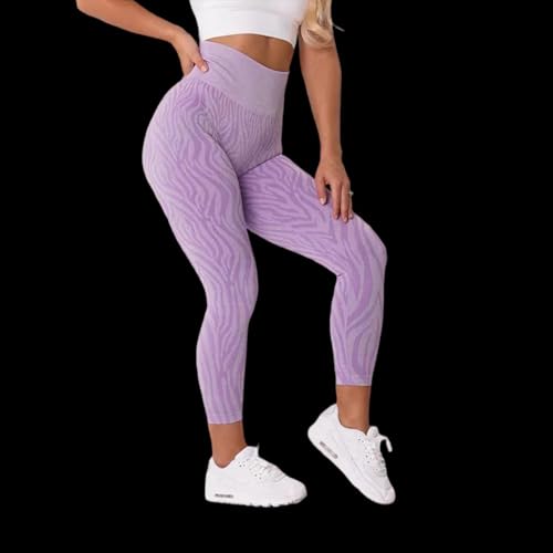 WUFANGBU Leggings Damen Hose Muster Nahtlose Leggings Frauen Soft Workout Strumpfhosen Fitness-Outfits Yoga Hosen Gym Tragen S Violet von WUFANGBU