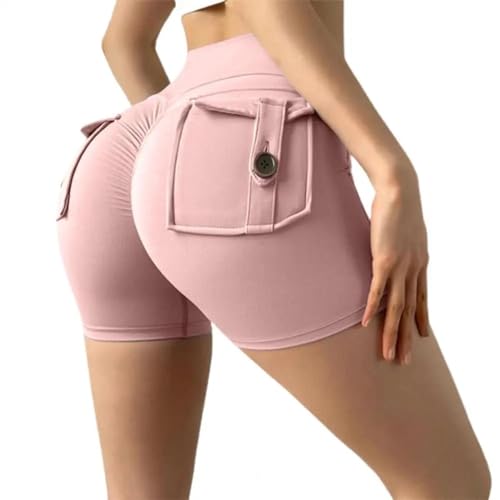 WUFANGBU Leggings Damen Hose Sport Shorts Frauen Tasche Gesäß Fitness Workout Hohe Taille Strumpfhose Leggings Push Up Radfahren Scrunch Butt Gym Kleidung L Pink von WUFANGBU