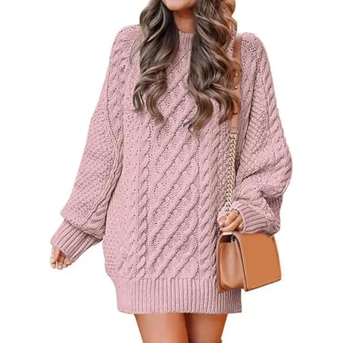 WUFANGBU Pullover Sweatshirts Beliebte Frauen Pullover Kleid Mit Crewneck Warm Halten Frauen O-Ausschnitt Twist Strick Pullover XL Pink von WUFANGBU