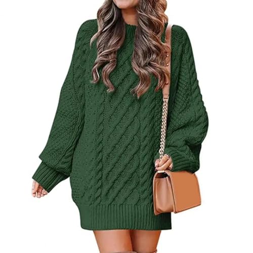 WUFANGBU Pullover Sweatshirts Beliebte Frauen Pullover Kleid Mit Rundhals Halten Warm Frauen O-Ausschnitt Twist Strick Pullover L Grün von WUFANGBU