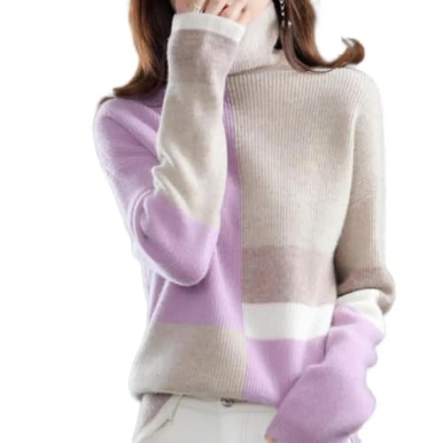 WUFANGBU Pullover Sweatshirts Chic Frauen Pullover Mit Hohem Kragen Hals Schutz Lässig Anti-Shrink Lady Pullover 2XL Lila von WUFANGBU