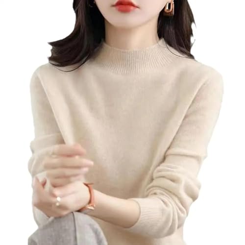 WUFANGBU Pullover Sweatshirts Damen Pullover Lang Ärmel Iger Pullover Mit Mittlerem Kragen Weiches Dehnbares Einfarbiges Gestricktes Unterschicht-Oberteil Für Den Täglichen Gebrauch XXXL Beige von WUFANGBU