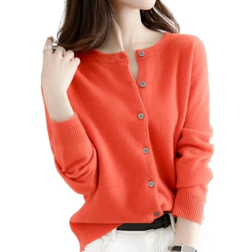 WUFANGBU Pullover Sweatshirts Damen Pullover Mit Hohem Stoff Damen Pullover Modisch Damen-Knopf Verschluss Strickjacke Weich Bequem Gestrickt Für Den Täglichen Gebrauch XL Orange von WUFANGBU