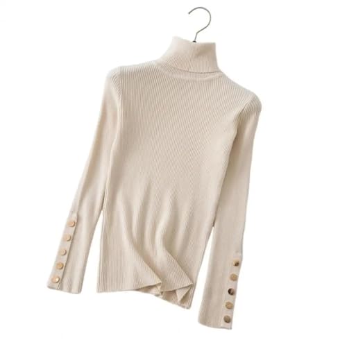 WUFANGBU Pullover Sweatshirts Damen-Strick Pullover Mit Hohem Kragen Schlanker Fit Elastischer Halsband Anti-Schrumpf-Gestreifter Damen Pullover Eine Größe Aprikose von WUFANGBU