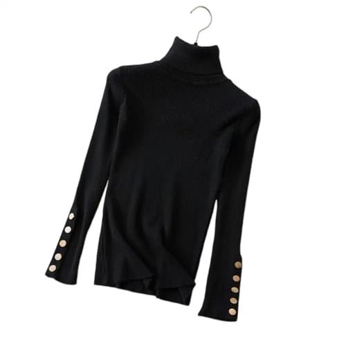 WUFANGBU Pullover Sweatshirts Damen-Strick Pullover Mit Hohem Kragen Schlanker Fit Elastischer Halsband Anti-Schrumpf-Gestreifter Damen Pullover Einfarbig Schwarz von WUFANGBU