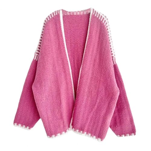 WUFANGBU Pullover Sweatshirts Frauen Mantel Gestrickte Dicke Lose Lange Ärmel Warme Freizeit Kleidung Täglich Pullover Jacke S Rosered von WUFANGBU