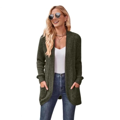 WUFANGBU Pullover Sweatshirts Frauen Pullover Jacke Mit Offenem Stich Gestrickt Einfarbig Lose Thermische Lang Ärmel Ige Oberbekleidung S Army Green von WUFANGBU