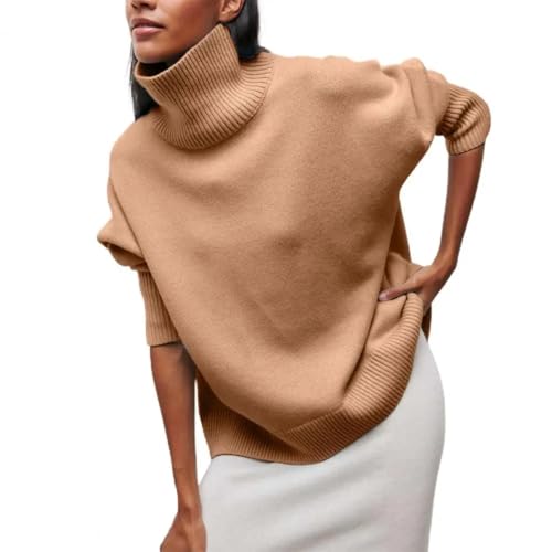 WUFANGBU Pullover Sweatshirts Frauen Pullover Mit Hohem Kragen Hals Schutz Dickem Pullover Warm Weich Lose Lässige Damen Pullover M Camel von WUFANGBU