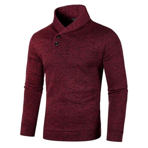 WUFANGBU Pullover Sweatshirts Halber Roll Kragen Pullover Männer Pullover Knopf Hals Einfarbig Warm Schlank Dick Sweatshirts Pullover Herren USS WineRed von WUFANGBU