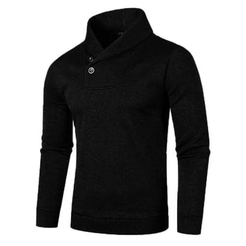 WUFANGBU Pullover Sweatshirts Halber Roll Kragen Pullover Männer Pullover Mit Knöpfen Einfarbig Warm Schlank Dick Sweatshirts Pullover Herren Usxxl Schwarz von WUFANGBU