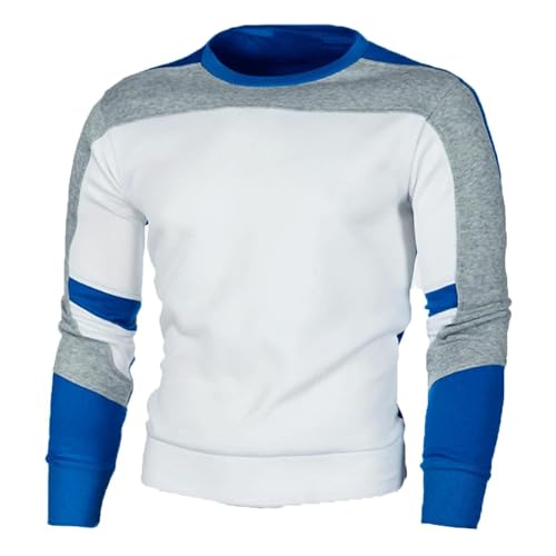 WUFANGBU Pullover Sweatshirts Herren Casual Crewneck Sweatshirt Farbe Block Pullover Sweatshirt Asian5Xl(80-100Kg) Blau von WUFANGBU