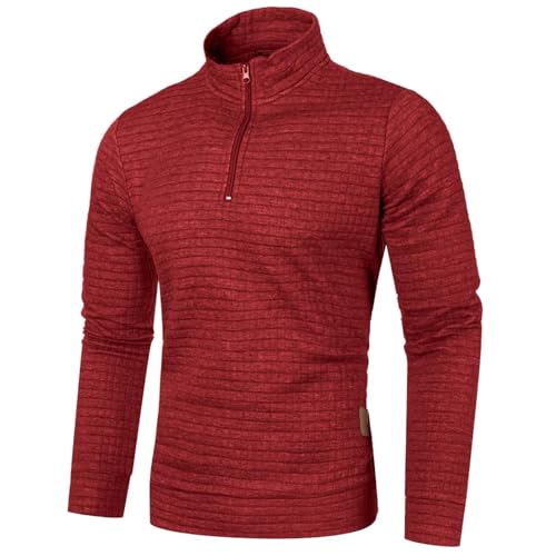 WUFANGBU Pullover Sweatshirts Herren Einfarbiges Sweatshirt Übergroßer Halb Reiß Verschluss Pullover Warmer Pullover Jogger Sport Tops M WineRed von WUFANGBU