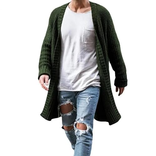 WUFANGBU Pullover Sweatshirts Herren Gestrickte Baumwoll Mode Lange Pullover Lässig Einfarbig Lang Ärmelig Schlank Outwear Warme Jacke S ArmyGreen von WUFANGBU