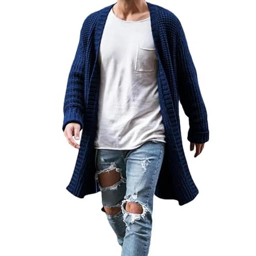 WUFANGBU Pullover Sweatshirts Herren Gestrickte Baumwoll Mode Lange Pullover Lässig Einfarbig Lang Ärmelig Schlank Warme Jacke M Blau von WUFANGBU