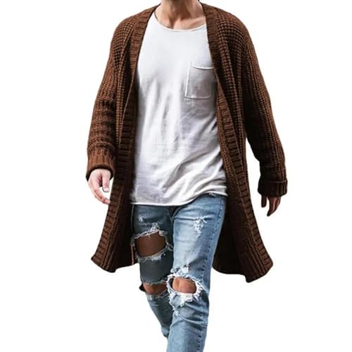 WUFANGBU Pullover Sweatshirts Herren Gestrickte Baumwoll Mode Lange Pullover Lässig Einfarbig Lang Ärmelig Schlank Warme Jacke XL Braun von WUFANGBU