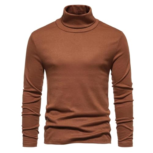 WUFANGBU Pullover Sweatshirts Herren Lässige Slim Fit Basic Tops Leichte Roll Kragen Pullover Sweatshirts L Braun von WUFANGBU