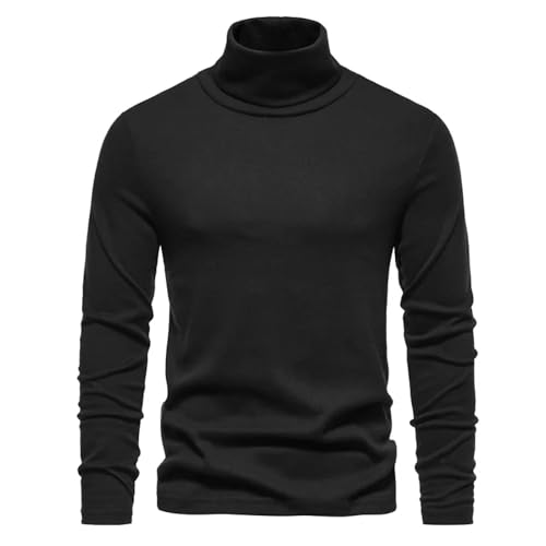 WUFANGBU Pullover Sweatshirts Herren Lässige Slim Fit Basic Tops Leichte Roll Kragen Pullover Sweatshirts L Schwarz von WUFANGBU