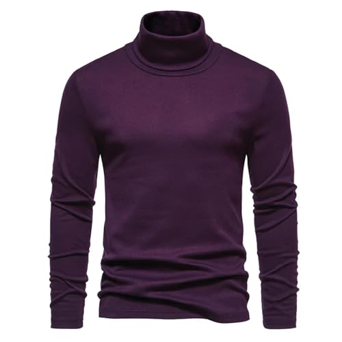 WUFANGBU Pullover Sweatshirts Herren Lässige Slim Fit Basic Tops Leichte Roll Kragen Pullover Sweatshirts XXL Lila von WUFANGBU