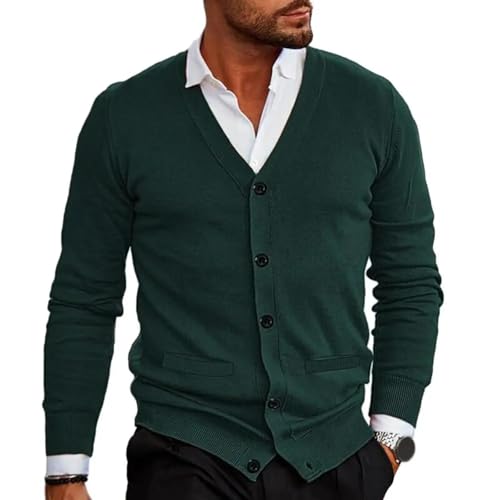 WUFANGBU Pullover Sweatshirts Herren Lässige Strickjacke Mit V-Ausschnitt Solide Baumwoll Stickerei Lang Ärmel Ige Business Trikots 3XL Grün von WUFANGBU