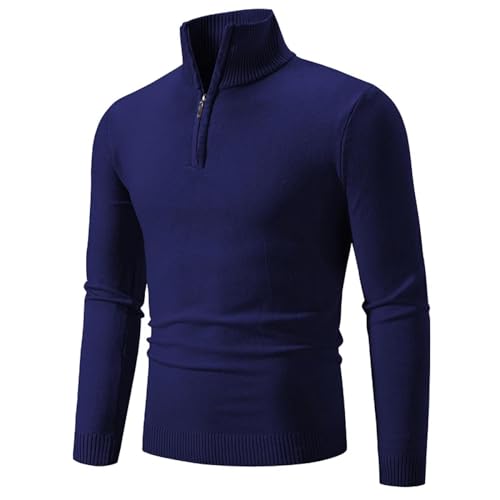 WUFANGBU Pullover Sweatshirts Herren Pullover Half Zipper Pullover Warmer Stand Kragen Roll Kragen Baumwolle Strick Pullover Männer Einfarbig Sweat Wear Asianm(45-55Kg) Navy von WUFANGBU