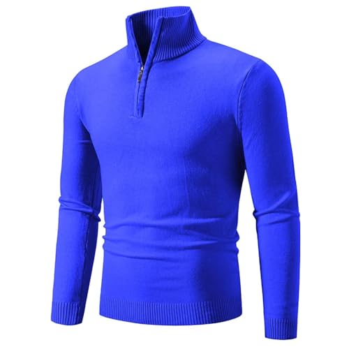 WUFANGBU Pullover Sweatshirts Herren Pullover Half Zipper Pullover Warmer Stand Kragen Roll Kragen Baumwolle Strick Pullover Männer Einfarbig Sweat Wear Asianxl(55-70Kg) Blau von WUFANGBU