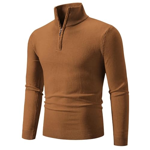 WUFANGBU Pullover Sweatshirts Herren Pullover Half Zipper Pullover Warmer Stand Kragen Roll Kragen Baumwolle Strick Pullover Männer Einfarbig Sweat Wear Asianxl(55-70Kg) Braun von WUFANGBU