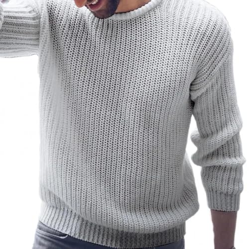 WUFANGBU Pullover Sweatshirts Herren Pullover Lässig Einfarbig Gestrickt Top Pullover L Grau von WUFANGBU