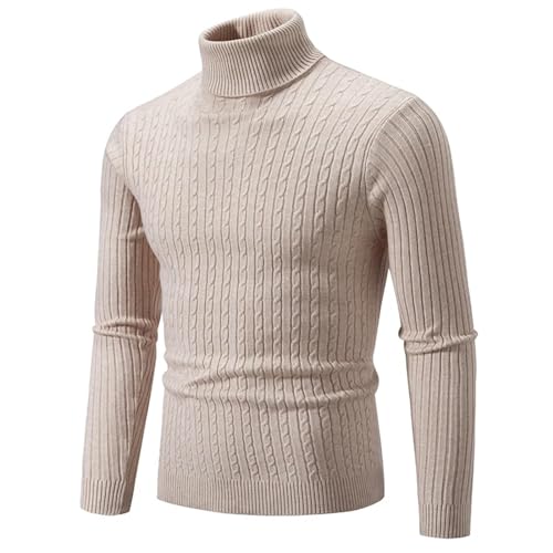 WUFANGBU Pullover Sweatshirts Herren Pullover Mit Hohem Hals Einfarbiger Pullover Gestrickt Warmer Lässiger Roll Kragen Pullover Sweat Wear Herren Outdoor Tops Asian XXL(60-85Kg) Beige von WUFANGBU