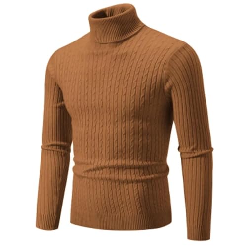 WUFANGBU Pullover Sweatshirts Herren Pullover Mit Hohem Hals Einfarbiger Pullover Gestrickt Warmer Lässiger Roll Kragen Pullover Sweat Wear Herren Outdoor Tops Asian XXL(60-85Kg) Braun von WUFANGBU