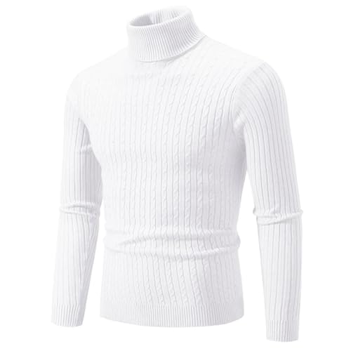 WUFANGBU Pullover Sweatshirts Herren Pullover Mit Hohem Hals Einfarbiger Pullover Gestrickt Warmer Lässiger Roll Kragen Sweat Wear Herren Outdoor Tops Asianl(50-65Kg) Weiß von WUFANGBU