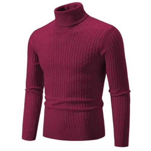 WUFANGBU Pullover Sweatshirts Herren Pullover Mit Hohem Hals Einfarbiger Pullover Gestrickt Warmer Lässiger Roll Kragen Sweat Wear Herren Outdoor Tops Asians(40-55Kg) WineRed von WUFANGBU