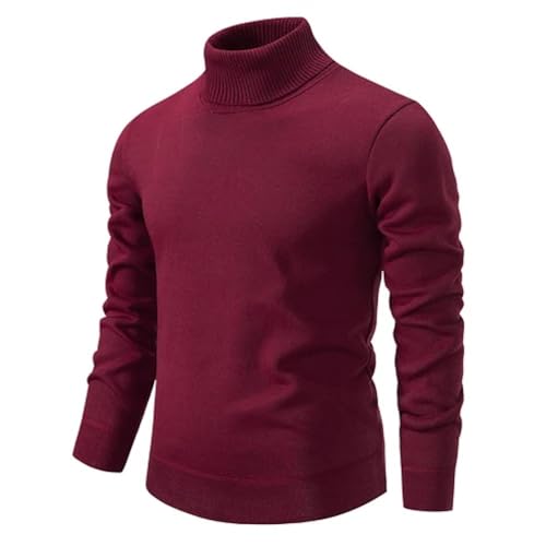 WUFANGBU Pullover Sweatshirts Herren Roll Kragen Pullover Stricken Pullover Roll Kragen Warm Männer Jumper Lose Einfarbig Top Asian XXL(60-85Kg) Rot von WUFANGBU