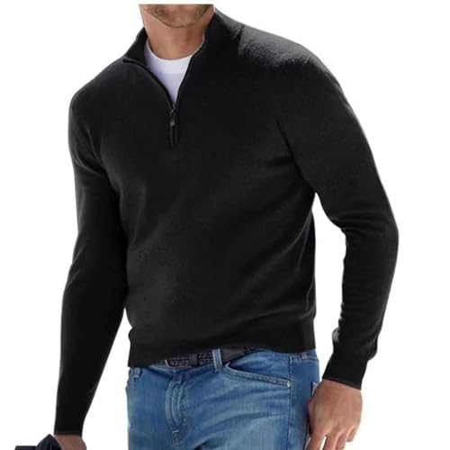 WUFANGBU Pullover Sweatshirts Herren Sweat Wear Warmer Pullover Einfarbig Halb Reiß Verschluss Lässiger Pullover Schlanker V-Ausschnitt Langarm Herren Sweatshirts Top Asianxxxl(75-90Kg) Schwarz von WUFANGBU