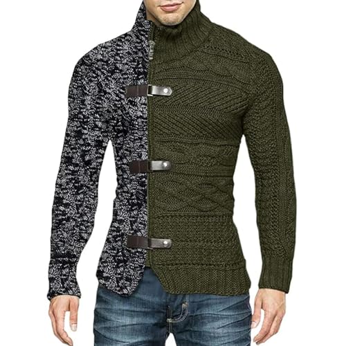 WUFANGBU Pullover Sweatshirts Herren Sweater Coat Patchwork Roll Kragen Strickjacke Herren Lässig Gestrickt Slim Fit Langarm Mode Pullover Oberbekleidung L Schwarz von WUFANGBU