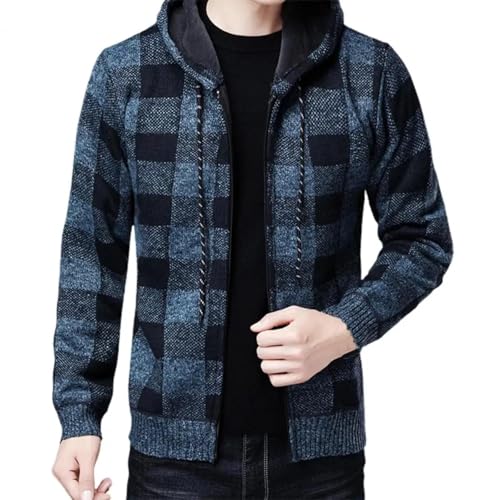 WUFANGBU Pullover Sweatshirts Herren Verdickte Strick Pullover/Herren Lose Warme Kapuzen Jacke Mantel XL Blau von WUFANGBU