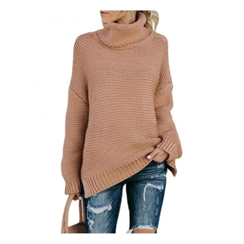 WUFANGBU Pullover Sweatshirts Lose Solid Roll Kragen Pullover Damen Verdickte Stringige Häkel Oberteile Mode Warme Strick Pullover XL Khaki von WUFANGBU