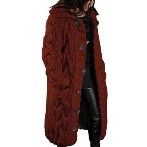 WUFANGBU Pullover Sweatshirts Mittellanger Pullover Mantel Lange Pullover Jacke Stilvolle Mittellänge Strick Pullover Mantel Für Frauen Warm Modisch XL WineRed von WUFANGBU