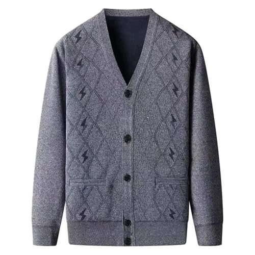 WUFANGBU Pullover Sweatshirts Mode Herren Cardigan Lässig Mit V-Ausschnitt Einreihig Dick Plus Größe Weich Warme Pullover 2XL Rhombuslight Gray von WUFANGBU