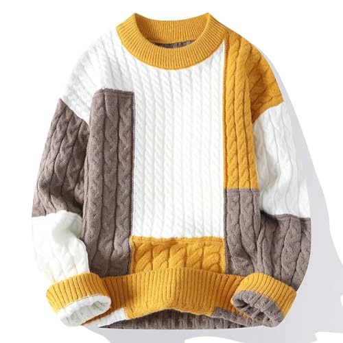 WUFANGBU Pullover Sweatshirts Mode Patchwork Loose Pullover Männer Streetwear Herren Lässige Pullover Warme Strick Pullover Männer L Gelb von WUFANGBU