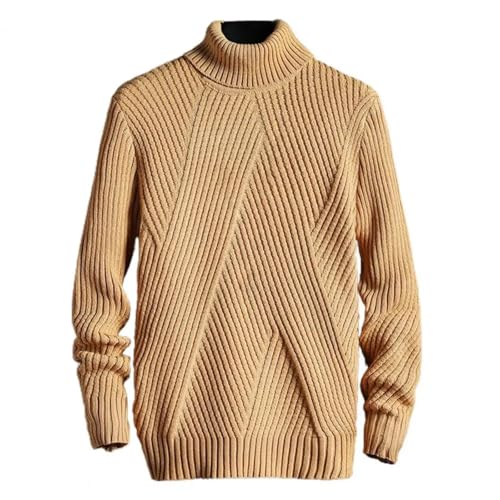 WUFANGBU Pullover Sweatshirts Mode Pullover Mock Neck Sweater Strick Pullover Slim Fit Mode Kleidung Männer Einfarbig Unregelmäßige Streifen 2XL Khaki von WUFANGBU