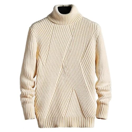 WUFANGBU Pullover Sweatshirts Mode Pullover Mock Neck Sweater Strickpullover Slim Fit Mode Kleidung Männer Einfarbig Unregelmäßige Streifen M Beige von WUFANGBU