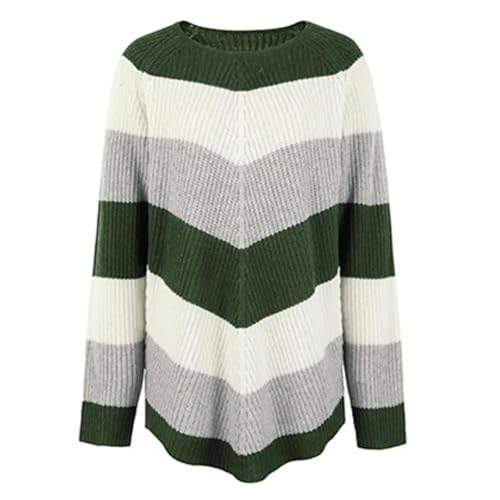 WUFANGBU Pullover Sweatshirts O-Ausschnitt Lange Ärmel Mittellang Warm Gestrickt Pullover Gestreift Patchwork Print Pullover Kleidung L ArmyGreen von WUFANGBU