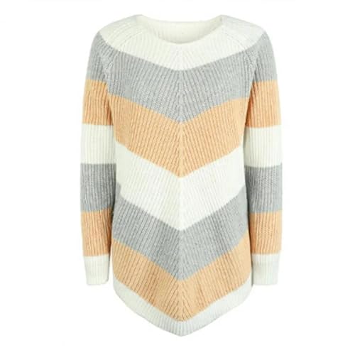 WUFANGBU Pullover Sweatshirts O-Ausschnitt Lange Ärmel Mittellang Warm Gestrickter Pullover Gestreift Patchwork-Print Pullover Kleidung M Khaki von WUFANGBU